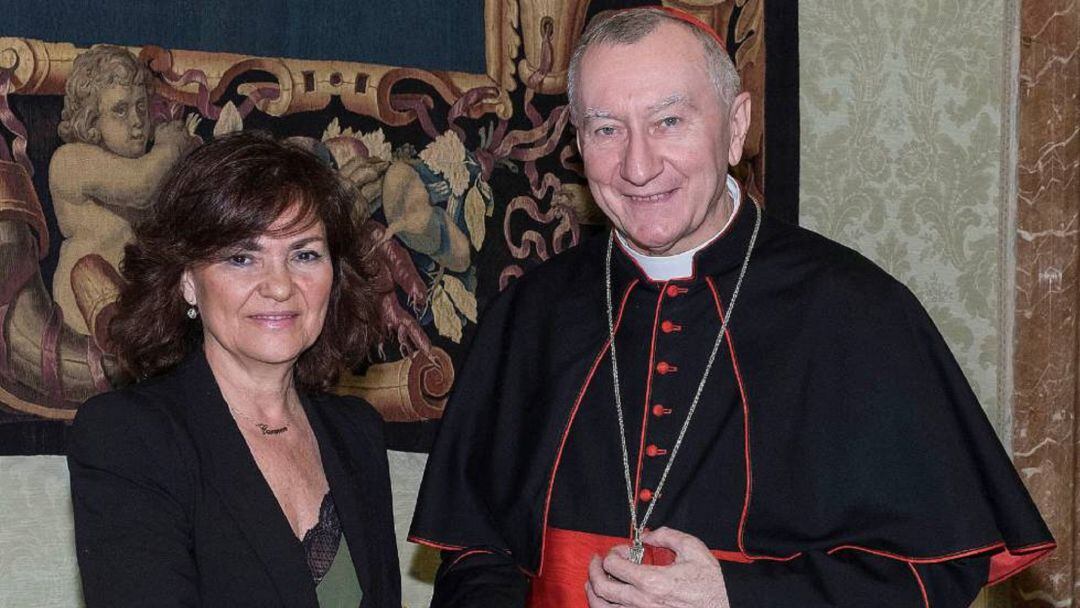 Carmen Calvo junto al secretario de Estado del Vaticano, Pietro Parolin