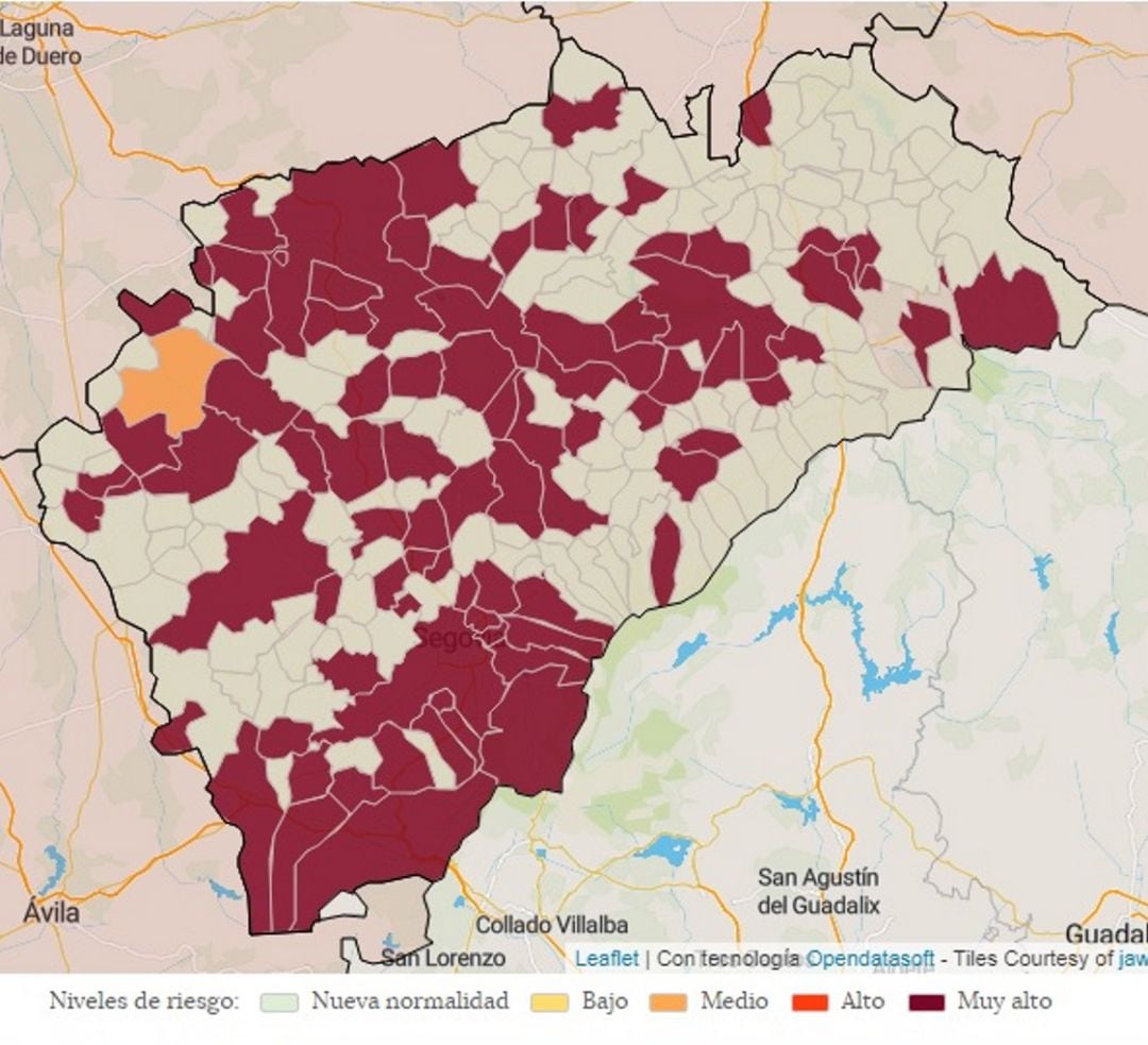 Mapa de incidencia de contagios en la provincia de Segovia del mártes 12 de enero