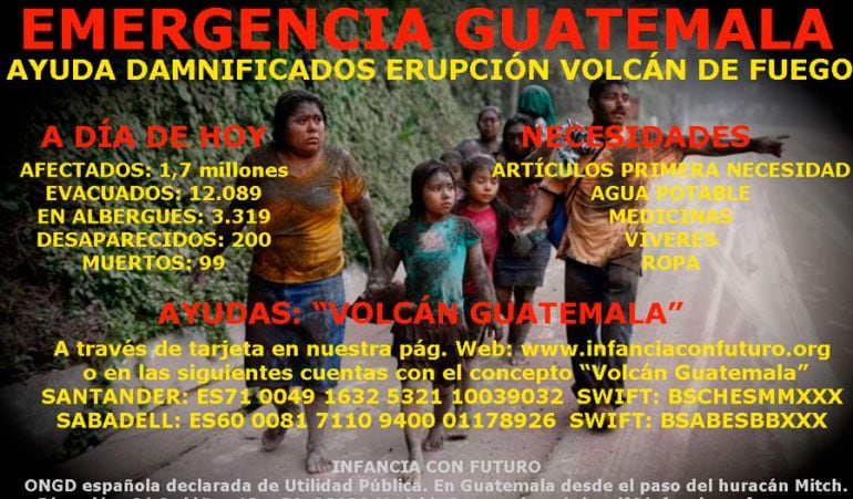 La ong tiene voluntarios en Guatelama atendiendo en dos albergues a los damnificados por el volcán 