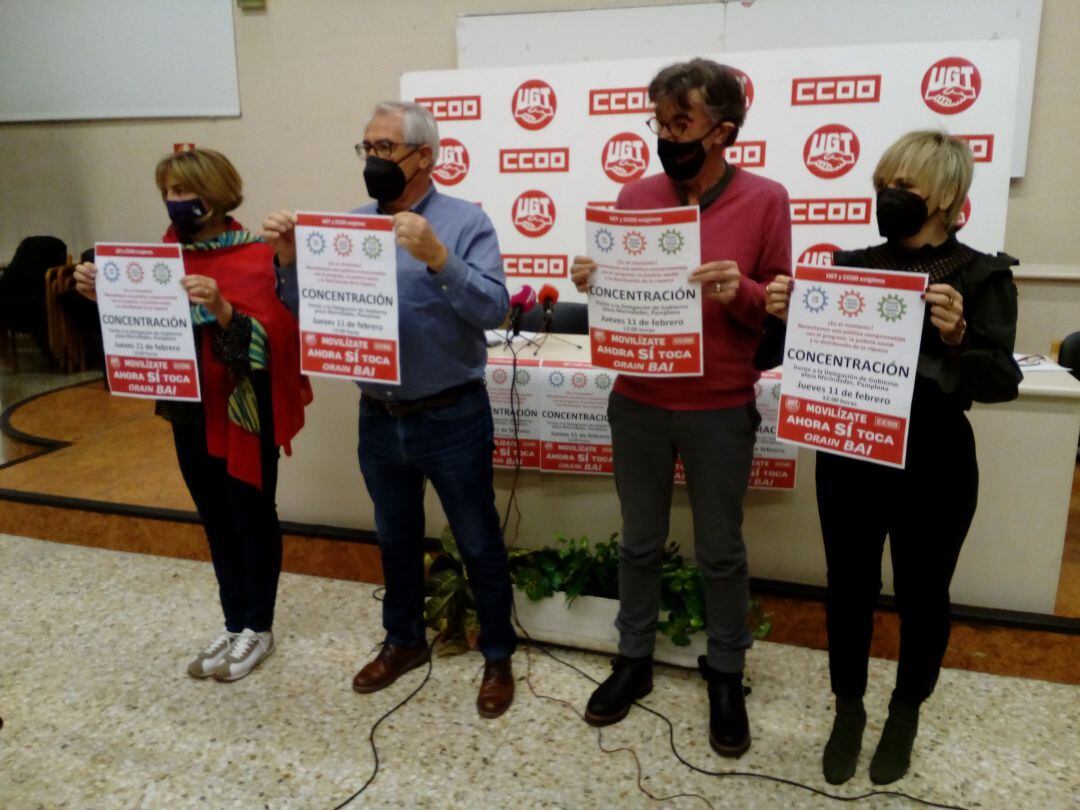 Rueda de prensa de UGT y CCOO para explicar los motivos de la movilización que han convocado para el próximo jueves 11 de febrero, bajo el lema &#039;Ahora sí toca, Orain bai&#039;