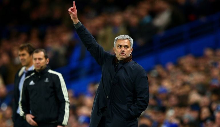 Jose Mourinho manager of Chelsea reacts during the UEFA Champions League Group G match between Chelsea FC and FC Porto at Stamford Bridge on December 9, 2015 in London, United Kingdom