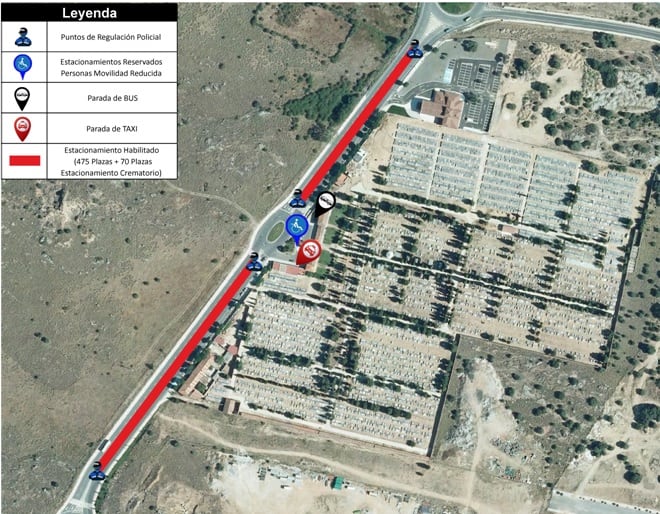 Detalle del plan de tráfico en los alrededores del cementerio