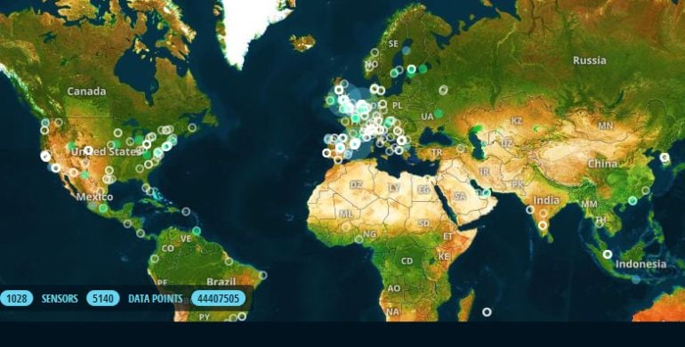 Mapa con los sensores ciudadanos en varias ciudades del mundo