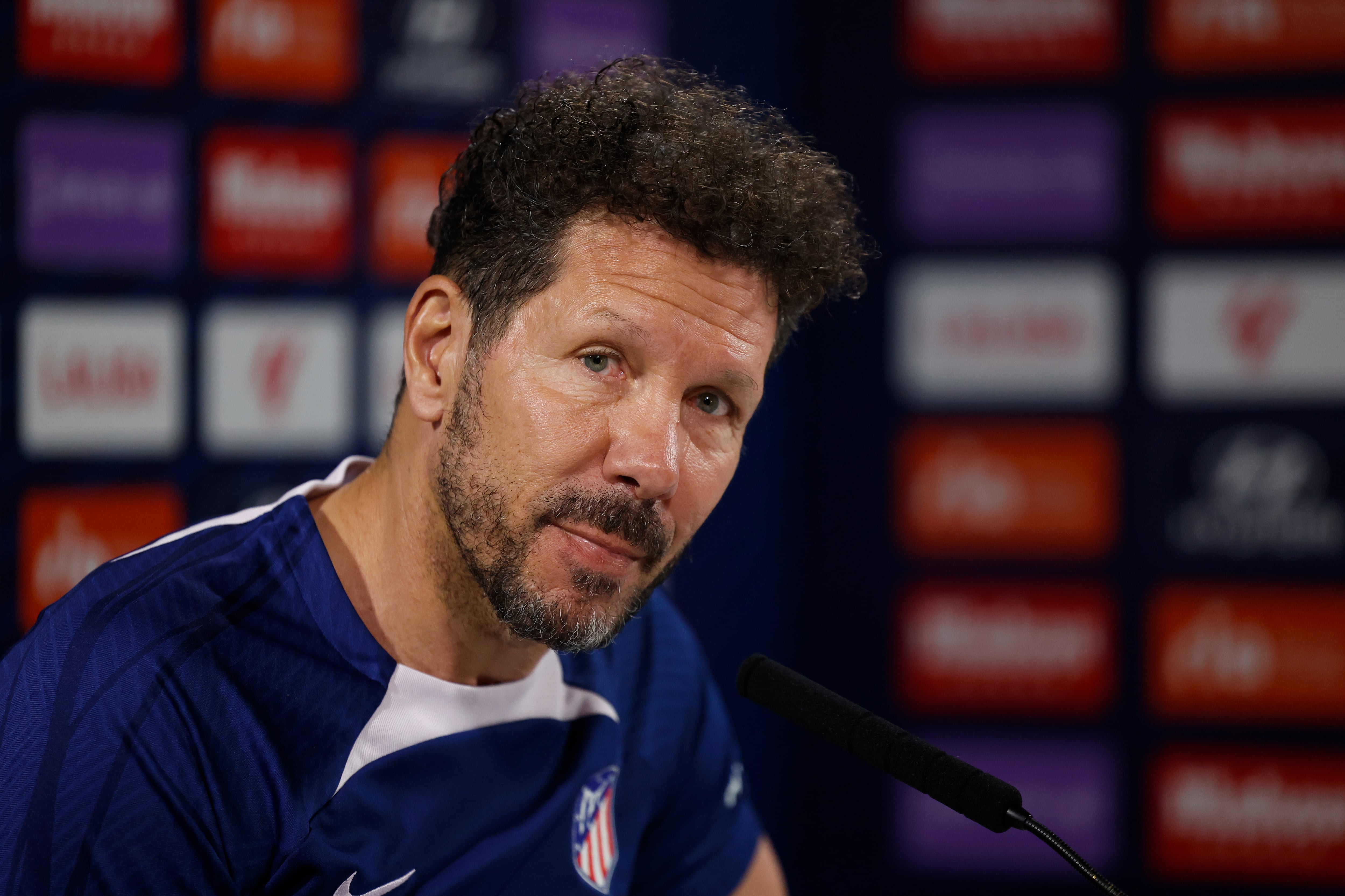 El entrenador del Atlético de Madrid, Diego Pablo Simeone, durante la rueda de prensa previa al partido de Liga frente al Alavés.