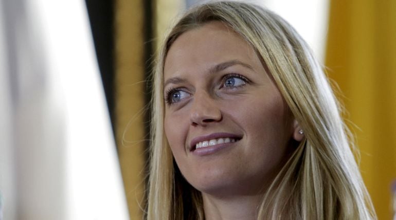 Kvitova, durante un sorteo de la Copa Federación en Praga