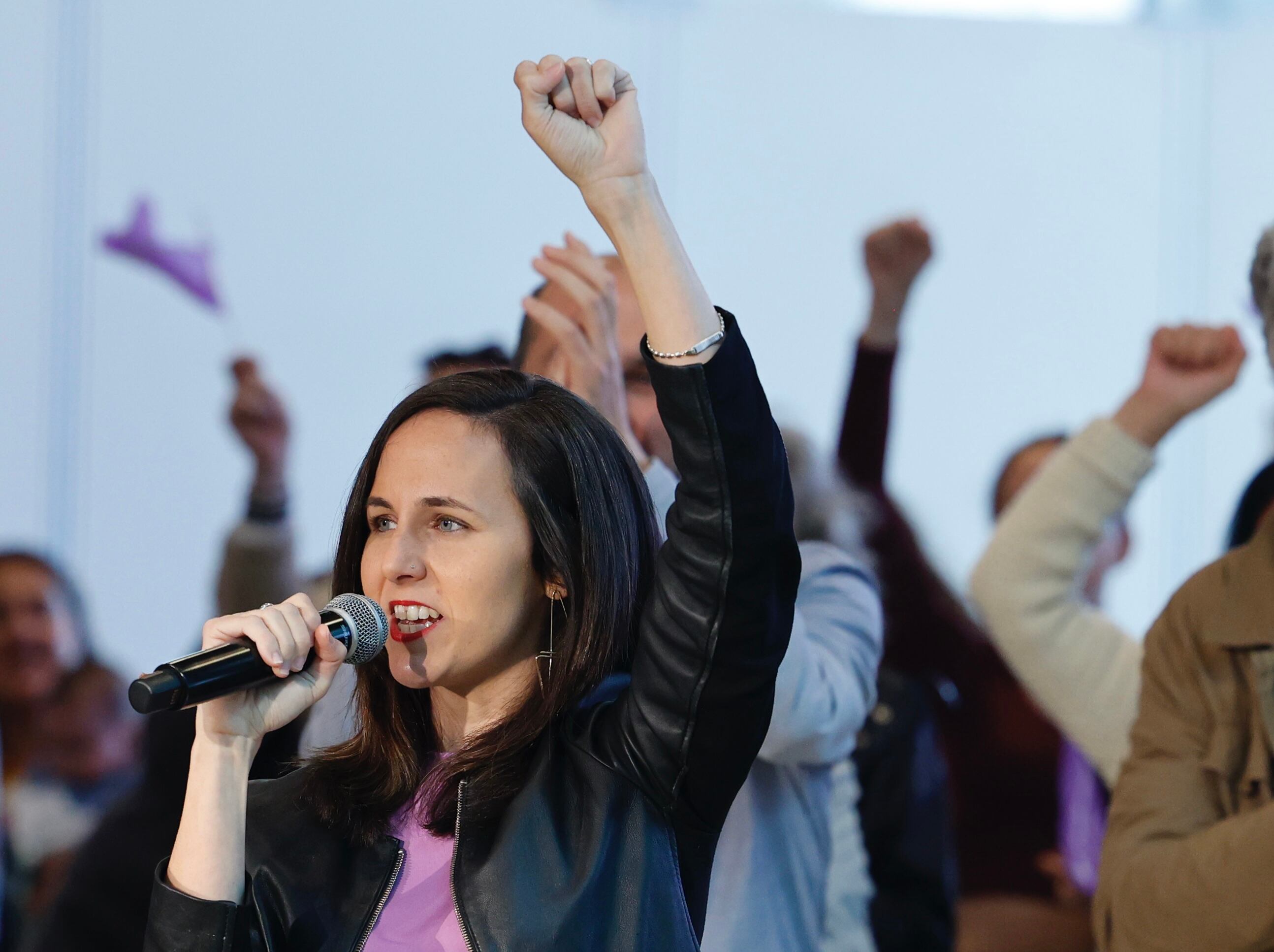 Las líder de Podemos, Ione Belarra, durante un mitin el sábado en Zaragoza