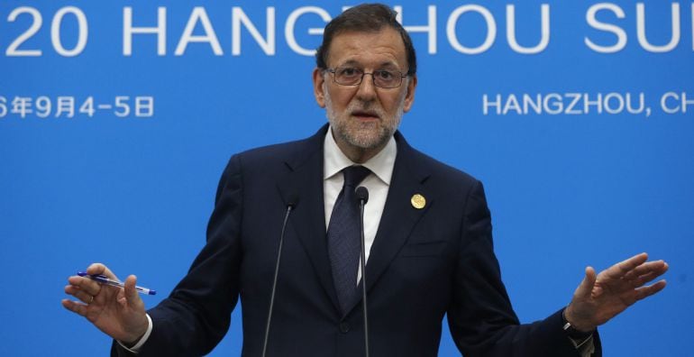 El presidente del Gobierno español en funciones, Mariano Rajoy, durante la rueda de prensa que ha ofrecido hoy al término de la cumbre del G20 que se celebra en China.