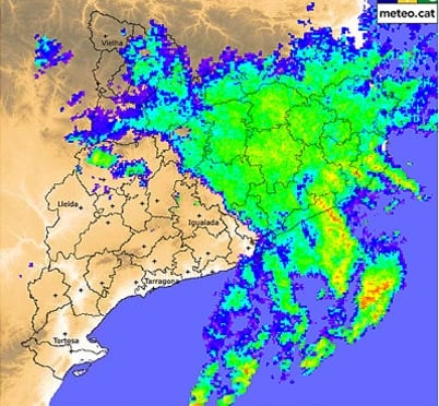Una imatge del radar del Servei Meteorològic de Catalunya
