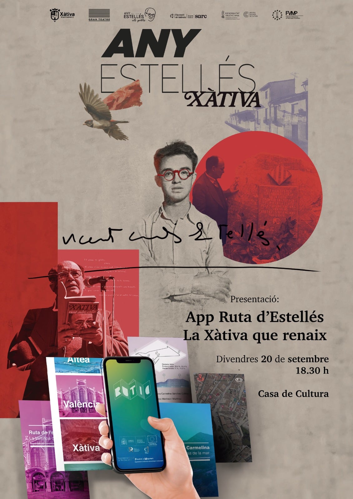 Cartel de la APP literaria dedicada a Vicent Andrés Estellés