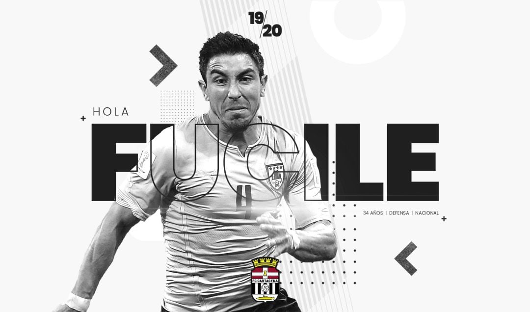 Fucile en el cartel del anuncio de su fichaje por el FC Cartagena