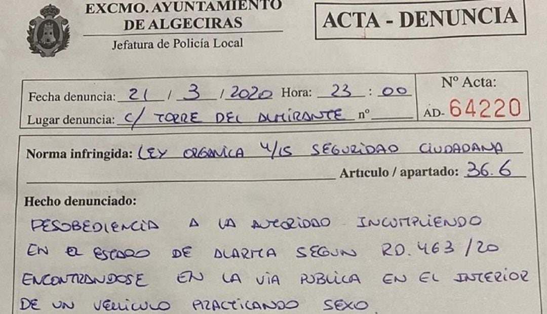 Infracción impuesta por la Policía Local.