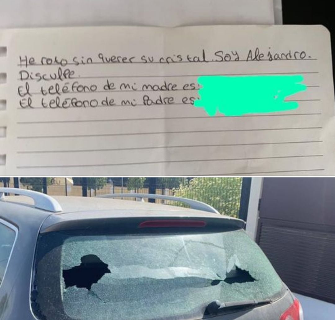La enternecedora historia de un niño que rompe la luna de un coche y deja una nota al conductor.