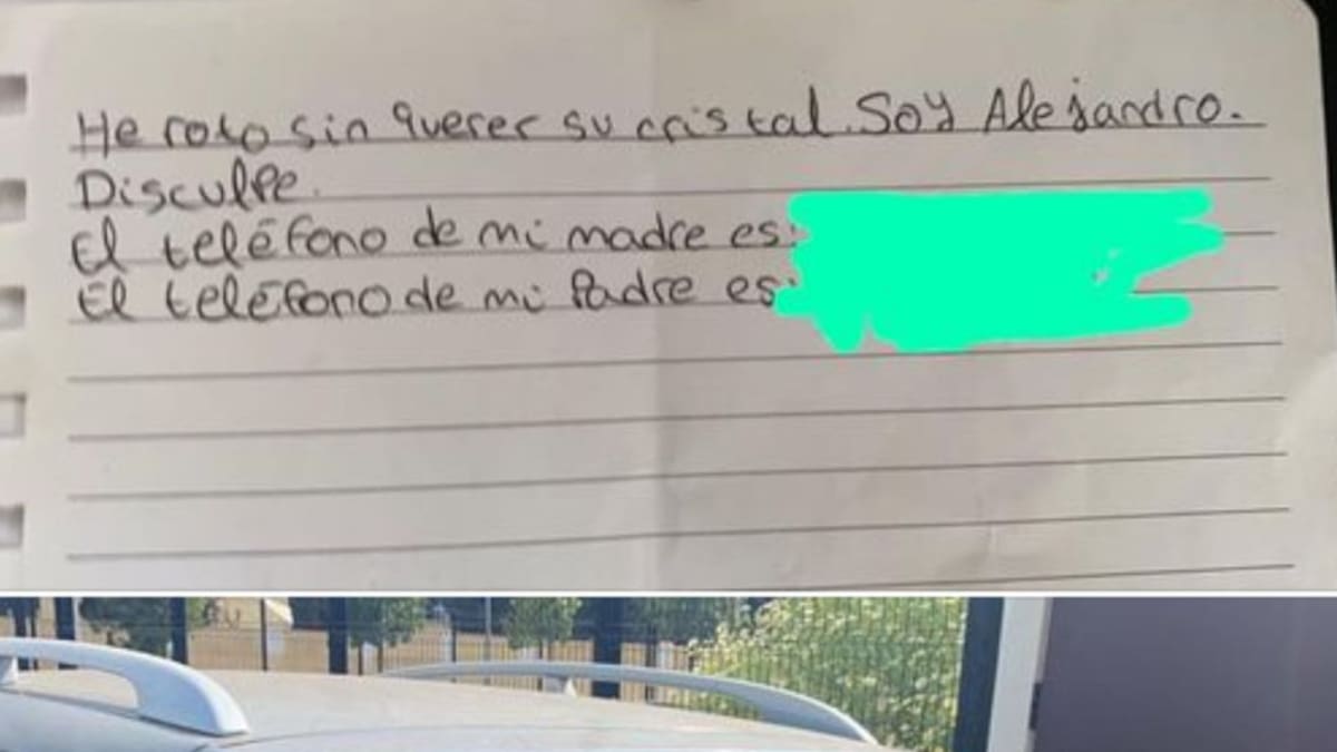 La enternecedora historia de un niño que rompe la luna de un coche y deja una nota al conductor