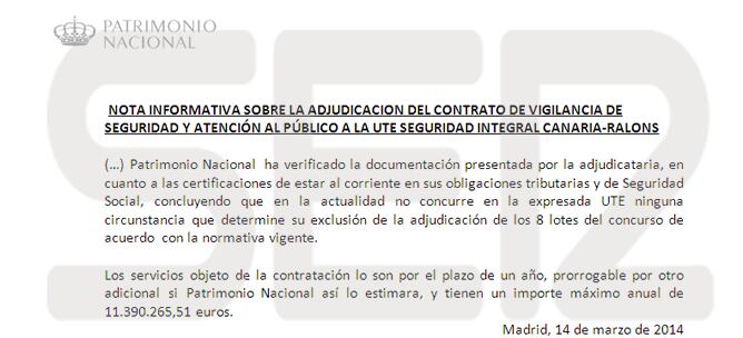 Patrimonio Nacional concede la seguridad de todos los Reales Sitios a una empresa acusada de defraudar a Hacienda más de dos millones de euros.