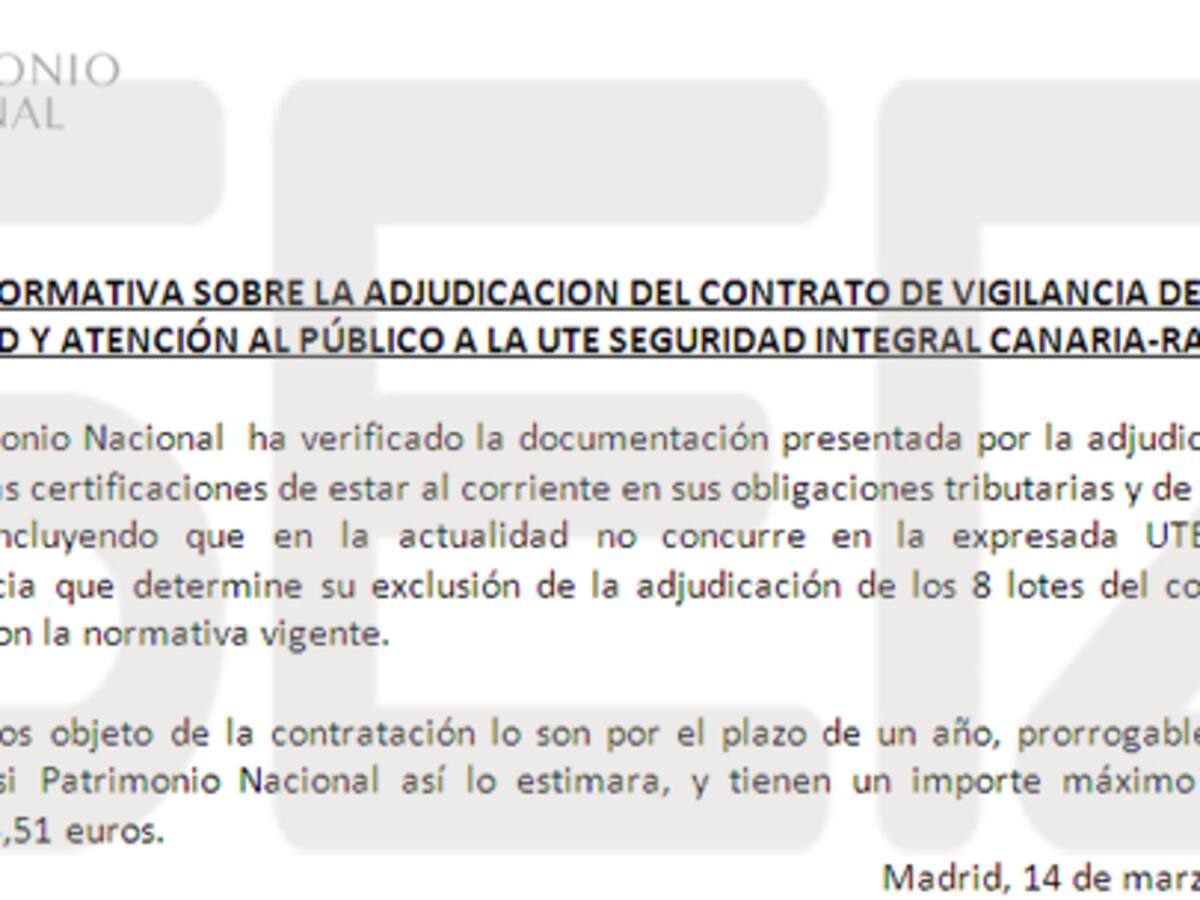 Patrimonio Nacional contrata a una empresa acusada de defraudar a Hacienda