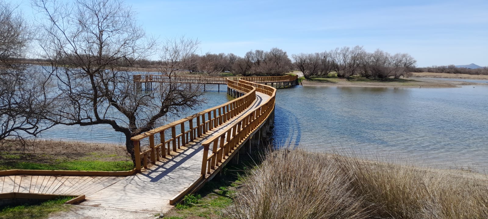 Pasarela junto a una de las láminas que se mantienen en las Tablas de Daimiel