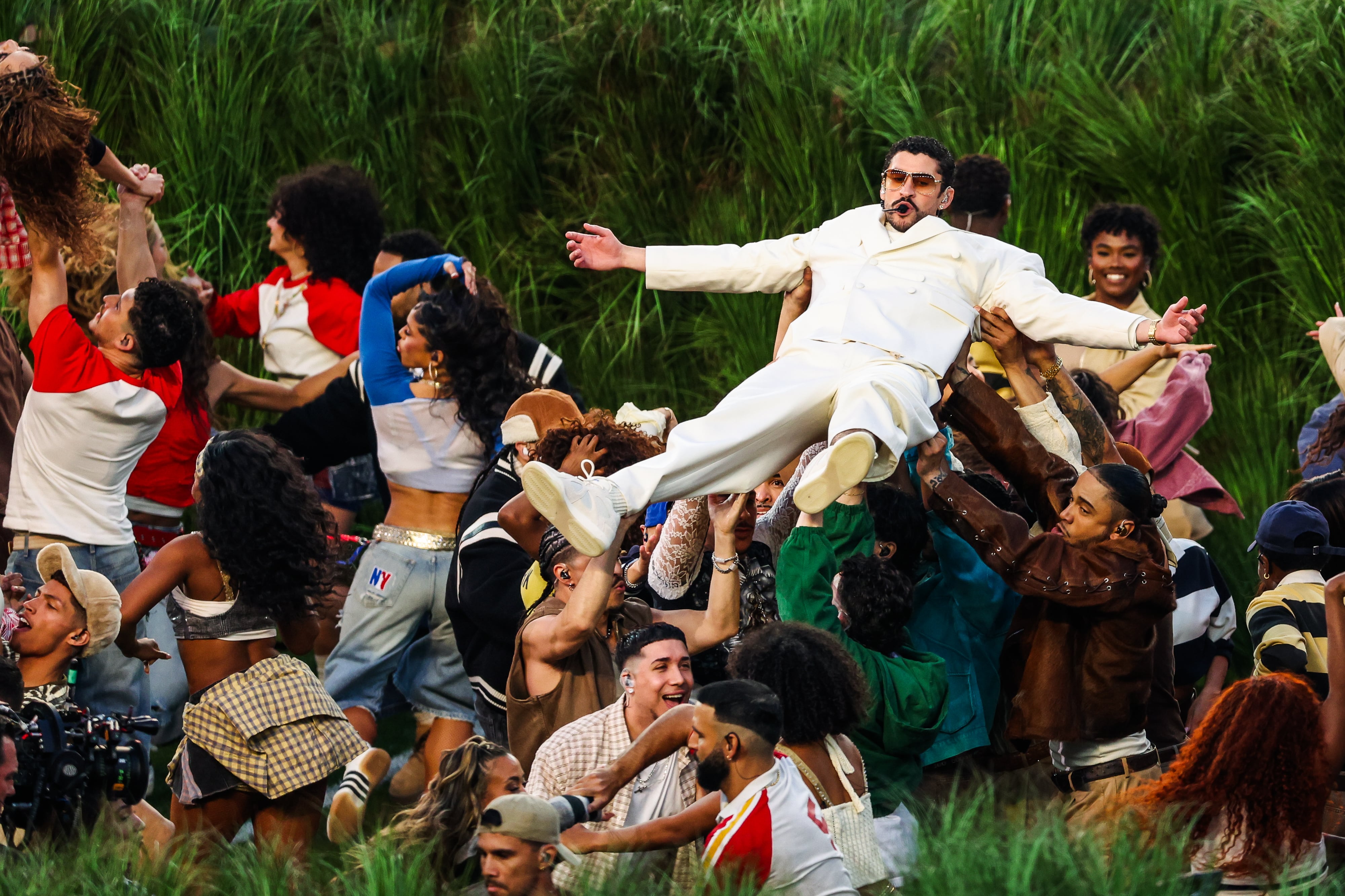 Bad Bunny, durante su actuación en la Super Bowl LX
