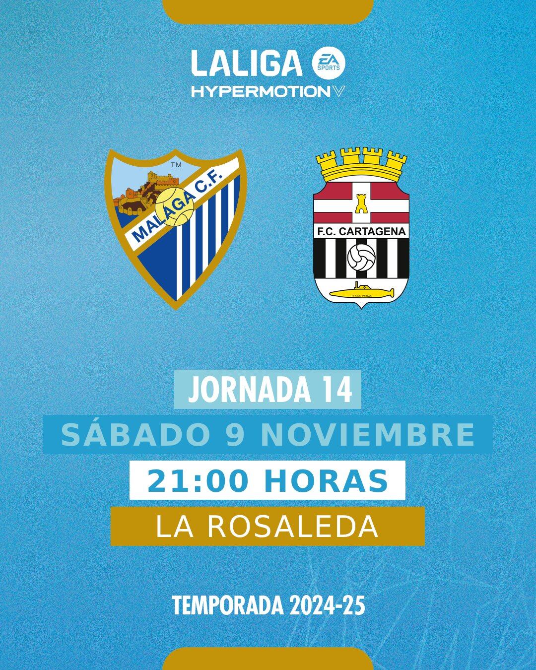 El Málaga-Cartagena será el sábado 9 de noviembre en el estadio de La Rosaleda a las 21 horas