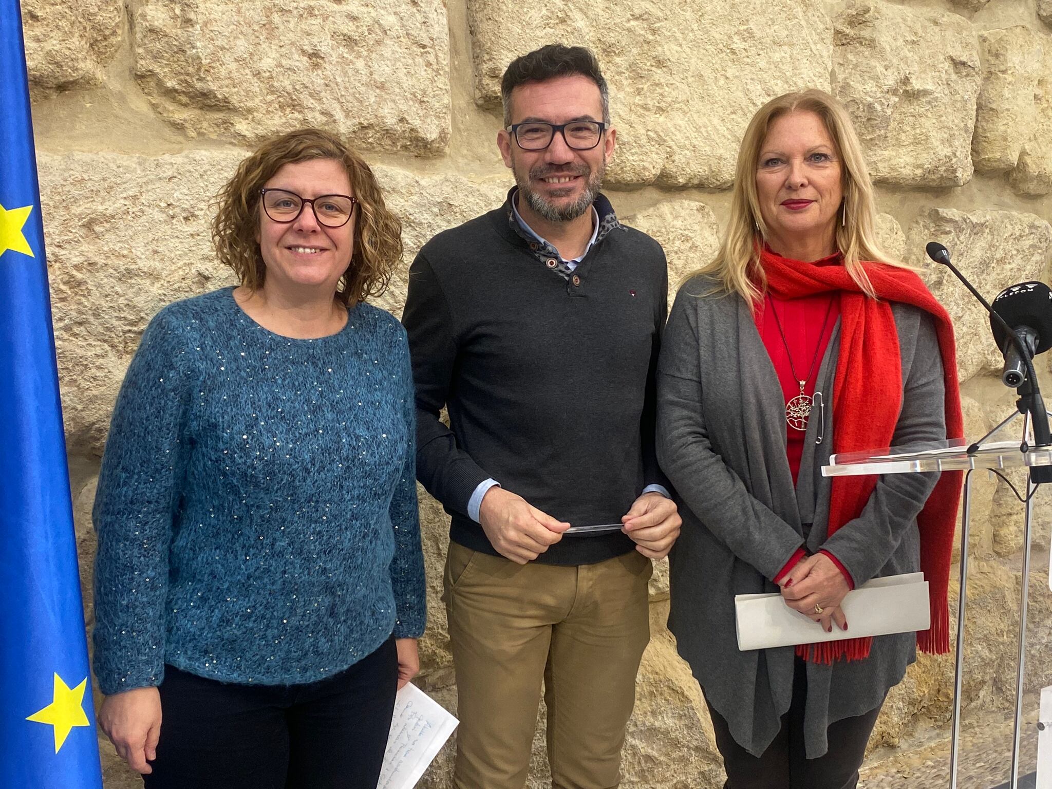 Representantes de IU, PSOE y Unidas Podemos en el Ayuntamiento de Córdoba, durante una comparecencia de prensa