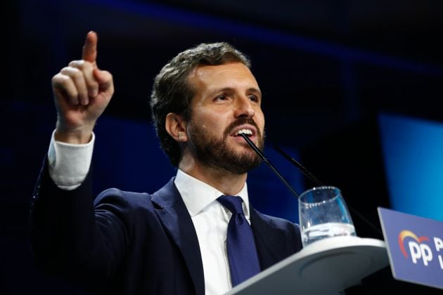 El candidato del PP, Pablo Casado, en su cierre de campaña.