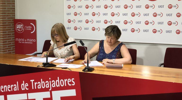 Imagen de la rueda de prensa que ha hecho UGT para mostrar su postura sobre la firma del convenio