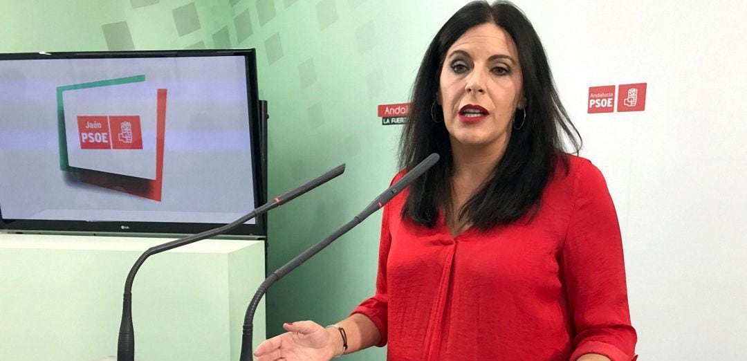 Ángeles Férriz durante una rueda de prensa en la sede del PSOE de Jaén.