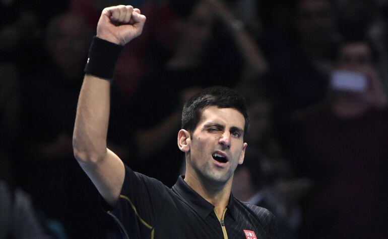 Djokovic celebra su victoria ante Nishikori.