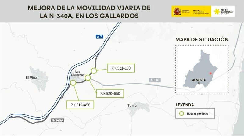 Transportes licita por casi 4 millones de euros las obras para mejorar la movilidad viaria de la N-340A en Los Gallardos.