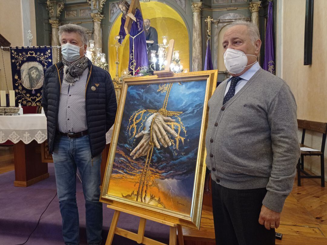 José Antonio Motila junto a José Mª Manzano presentan el cartel de la Semana Santa palentina