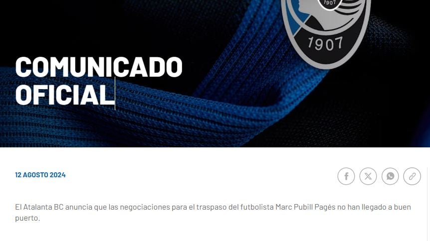 Comunicado oficial del Atalanta BC