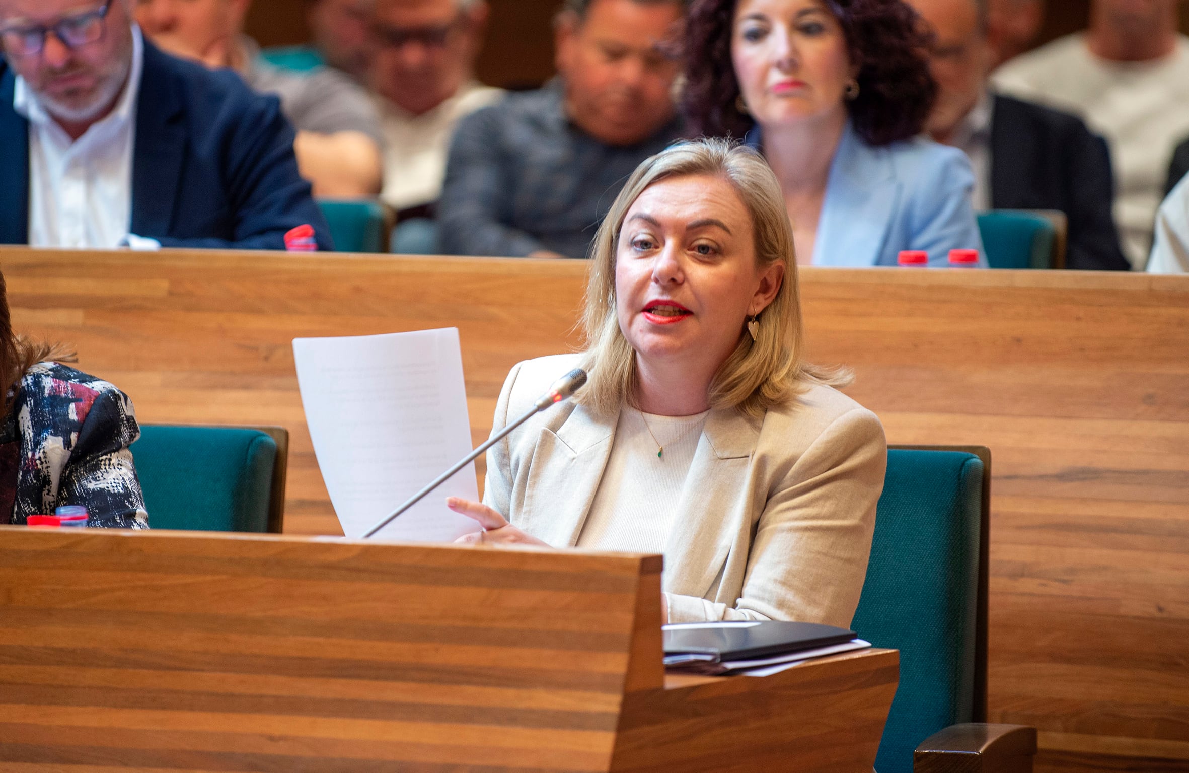Natàlia Enguix, vicepresidenta primera de la Diputación de Valencia y responsable del área de Memoria Democrática, durante su intervención en el último pleno de la institución provincial