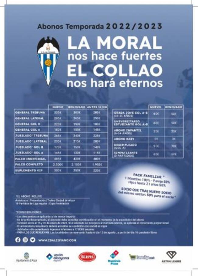 Precios abonos CD Alcoyano temporada 22/23