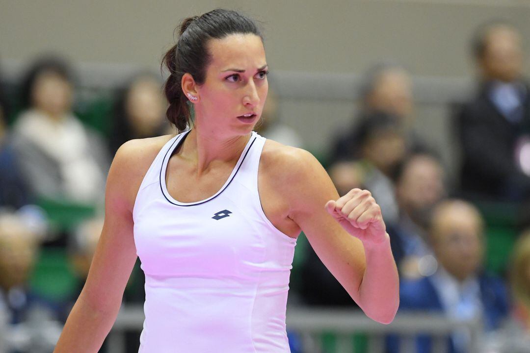 Georgina García celebra un punto ante Misaki Doi