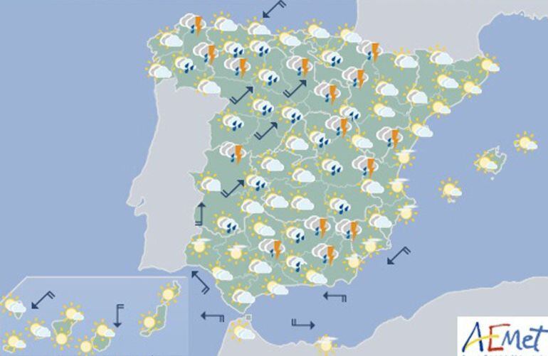 Mapa meteorológico elaborado por la Agencia Estatal de Meteorología.