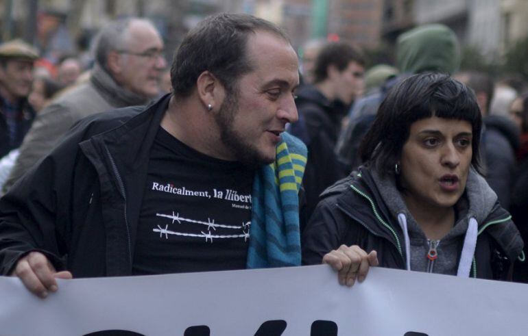 David Fernández i Anna Gabriel, a una manifestació a Bilbao