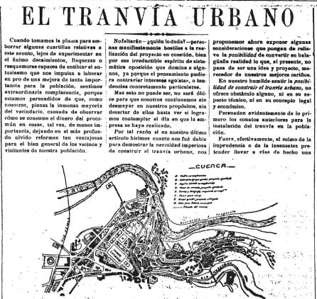 Plano del proyecto del tranvía de Cuenca publicado por el periódico El Centro en 1918.