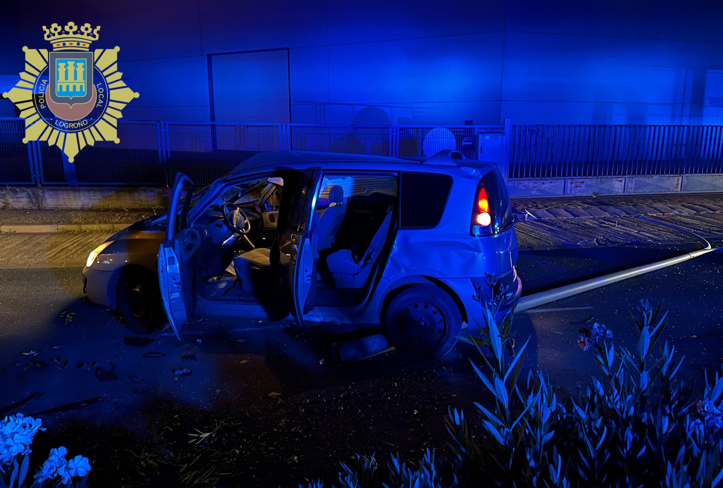 Detenido ebrio y sin carné tras impactar contra una farola y un árbol en Logroño