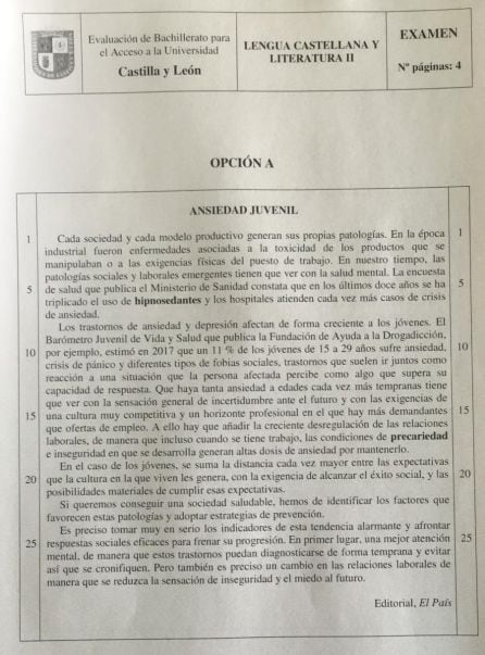 Imagen de la prueba de Lengua Castellana y Literatura.