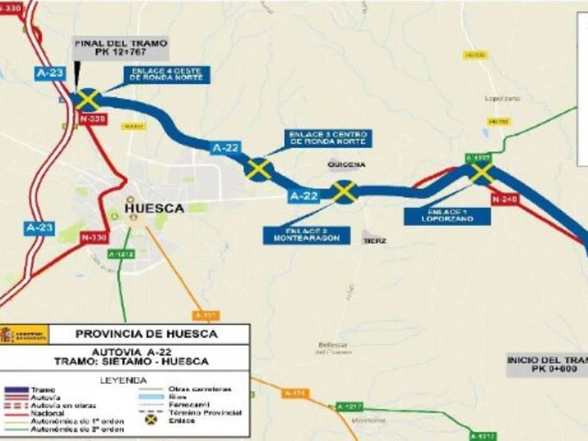 Afecciones al tráfico en la N-240 por las obras de la autovía entre Huesca y Siétamo