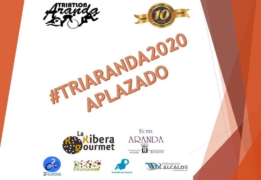 Cartel con el que el Club Triatlón Aranda anuncia el aplazamiento de la IX edición de su prueba que estaba prevista para el 9 de agosto.