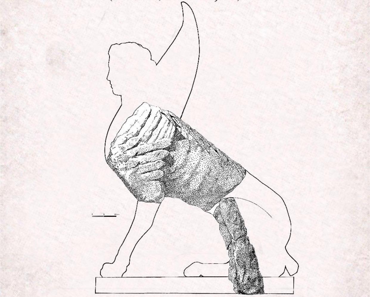 Recreación de la esfinge con los elementos encontrados hasta ahora