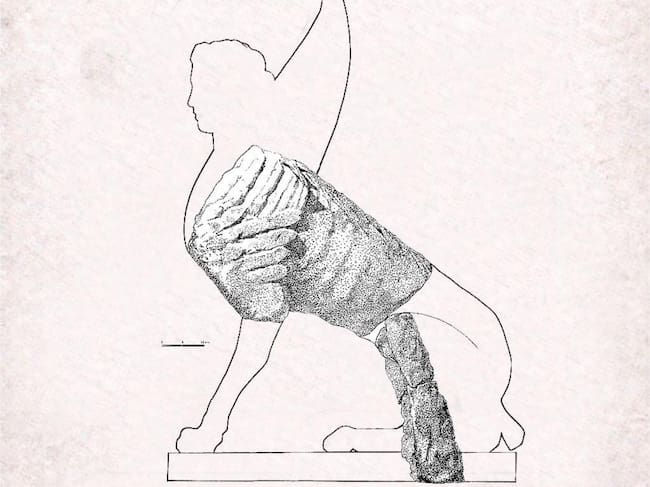 Recreación de la esfinge con los elementos encontrados hasta ahora