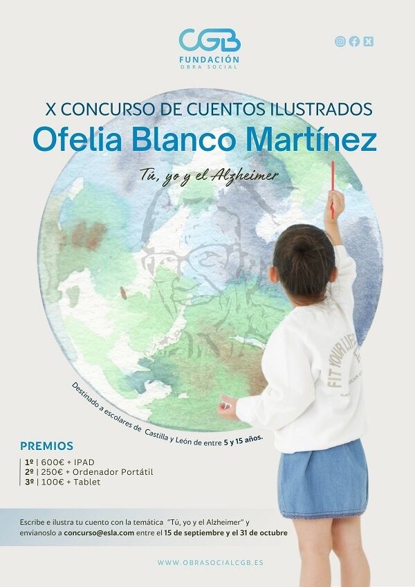 Cartel de la X edición del Concurso de cuentos ilustrados “Ofelia Blanco Martínez”, “Tú, yo y el Alzheimer”
