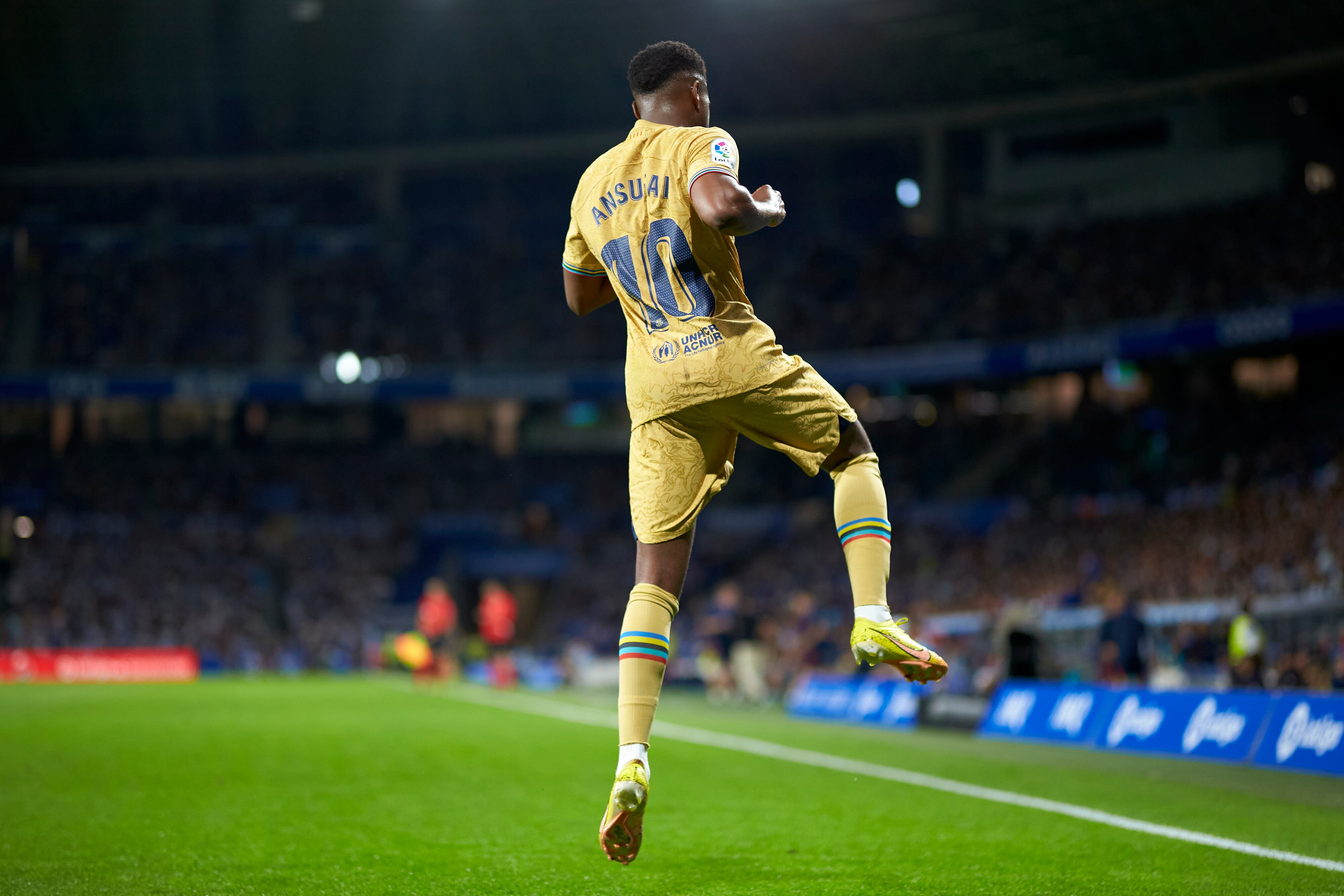 Ansu Fati celebrando su gol, que suponía el 1-4