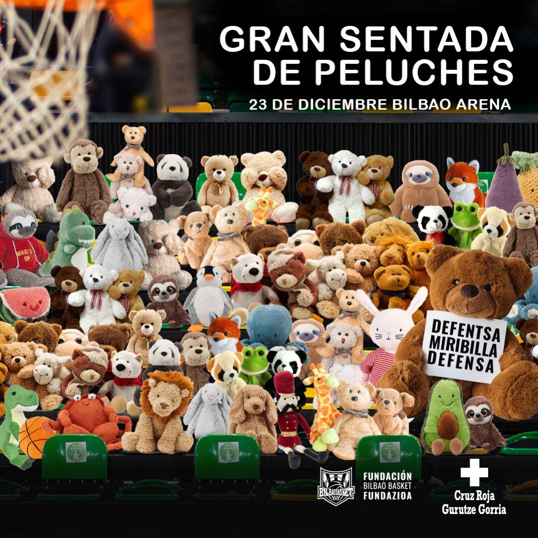 Cartel promocional de la Gran Sentada de Peluches de Bilbao Basket