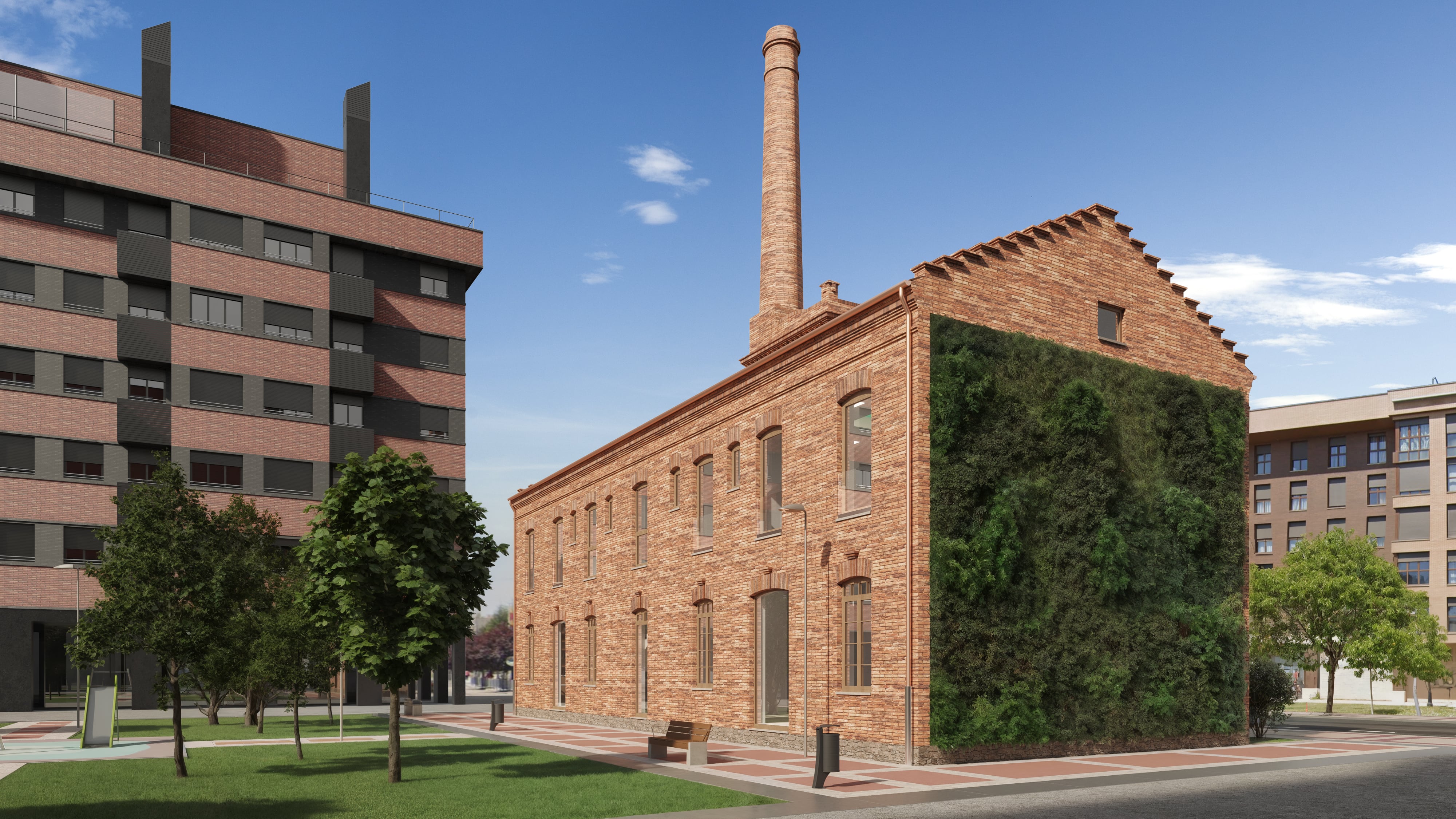 Infografía del exterior del futuro Centro Cívico La Alcoholera de Palencia