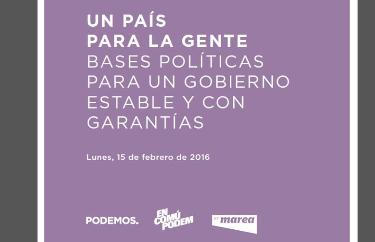 Portada del documento que Podemos ha hecho llegar al PSOE.