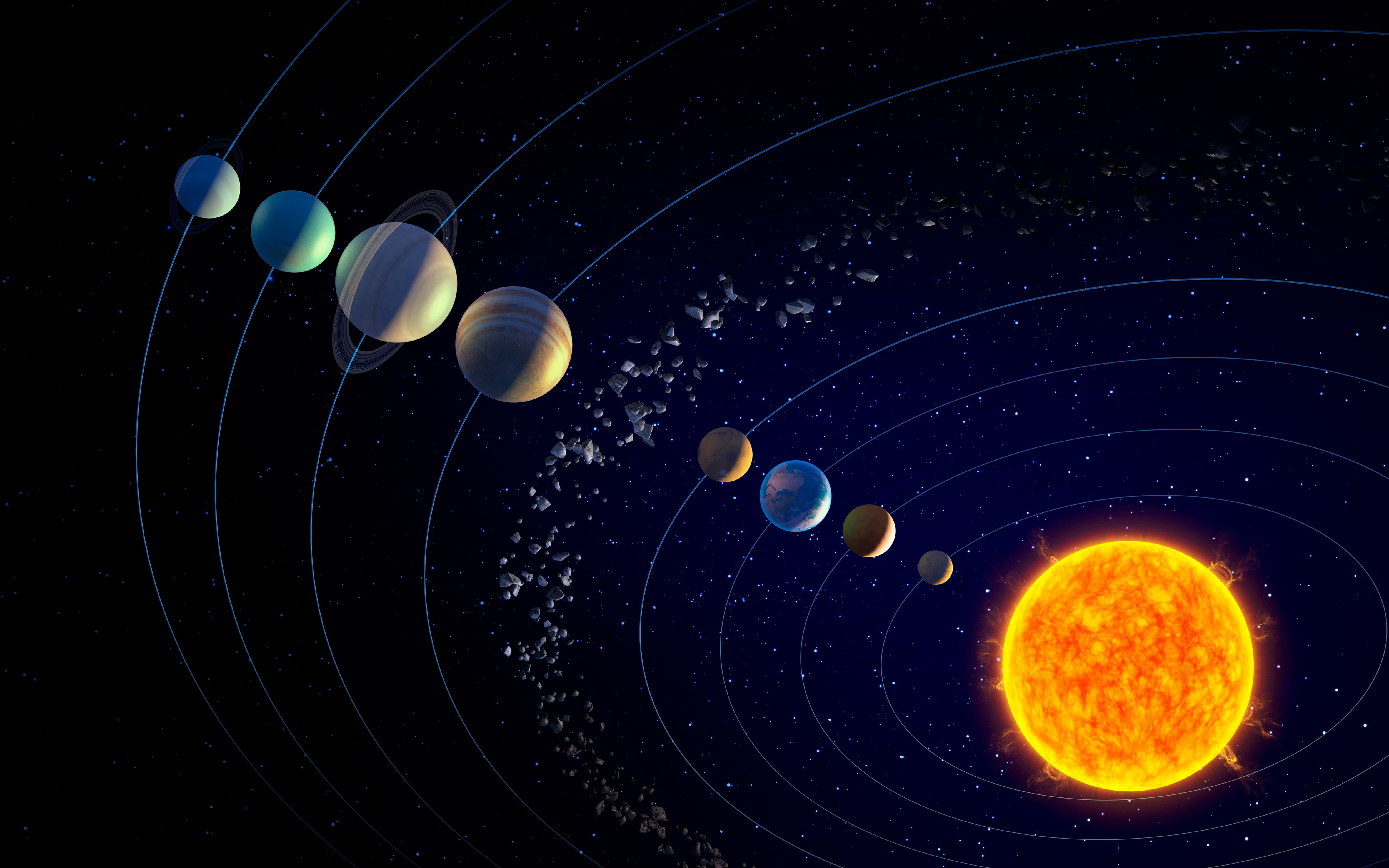 Ilustración de la posición de los planetas del sistema solar