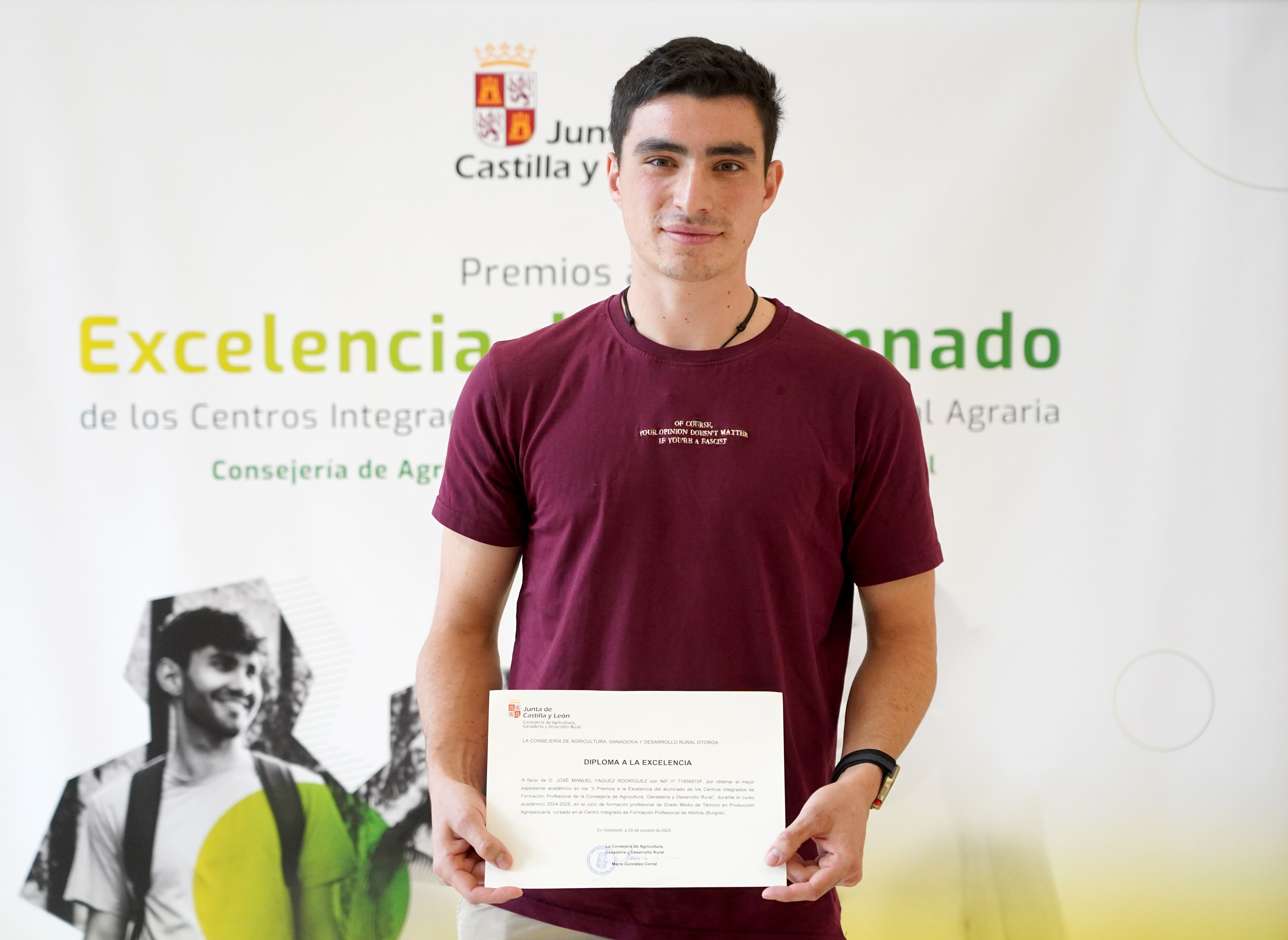 Galardonados con los Premios a la Excelencia del alumnado de los Centros Integrados de Formación Profesional Agraria. José Manuel Yaguez Rodríguez, categoría de Producción Agropecuaria