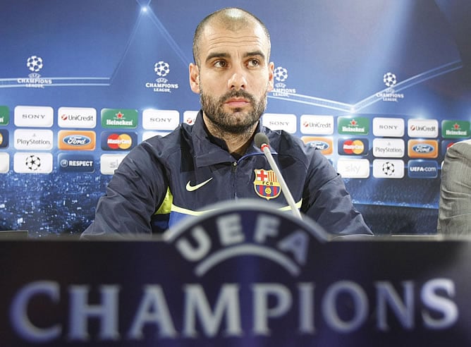 Guardiola, durante la rueda de prensa previa al duelo europeo Stuttgart-Barcelona